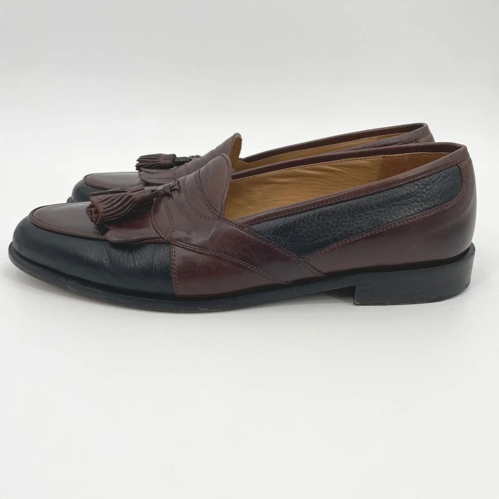 Johnston & Murphy Loafers Mens 10.5 M Brown‎ Black Leather Kiltie Tassel Vintage